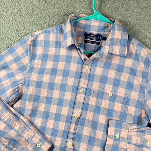 Vineyard Vines Slim Longshore Button Shirt Men's Medium Pink Blue Plaid - Picture 4 of 7